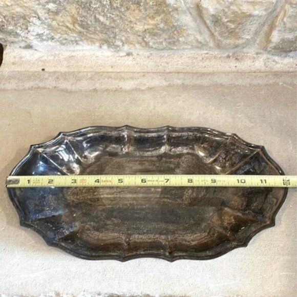 Oneida Silver Plated Serving Tray Decor Trinket Bowl Scalloped Edges 6" x 12" - Picture 4 of 7